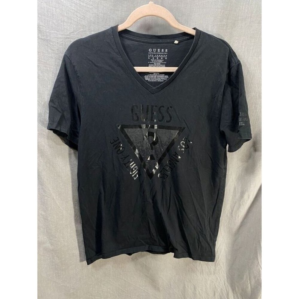 Guess Shirt Boys Large Black Logo Short Sleeve Pullover Tee Youth.